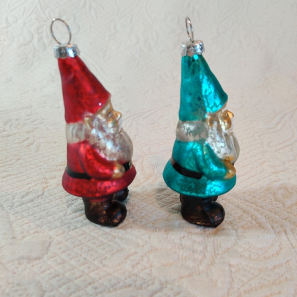 POTTERY BARN Mercury Glass Santa Gnomes Christmas Holiday Ornaments Set Of Two - Picture 4 of 8